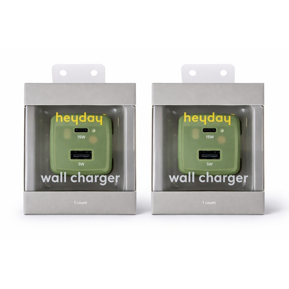 Lot of 2‎ Heyday USB-C USB-A Wall Charger 20W Total Output Green Fast Charging